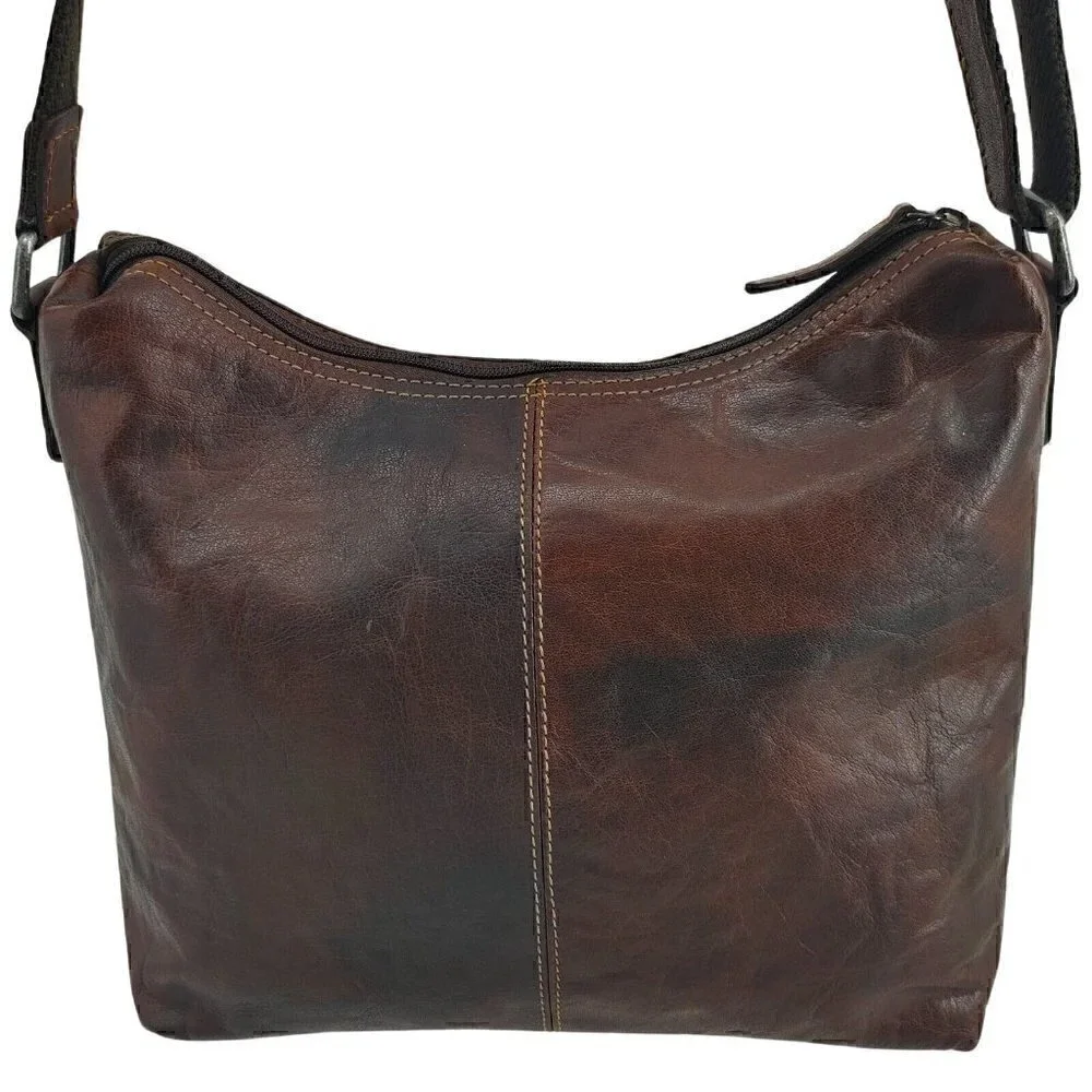 JACK GEORGES Voyager Hand-Stain Re-Tanned Buffalo Leather Flap Pocket Hobo Bag